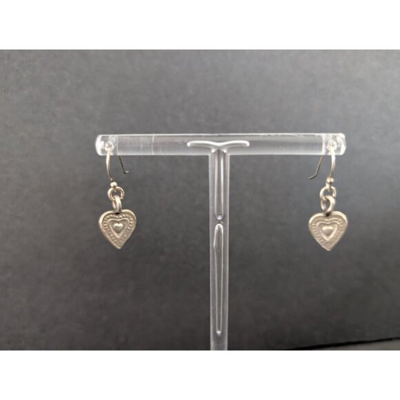Vintage Silver Heart Dangle Earrings With Intricate Design For Women - Picture 1 of 4